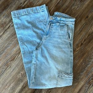 AE Super High Rise Wide Leg Cargo Jeans size 0 Long